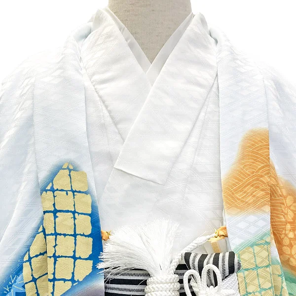 七五三 5歳 男の子 男児 着物 羽織 袴 セット 鷹　白 七五三 着物 男の子 5歳 羽織袴セット 「白 鷹に老松」 フルセット 5歳