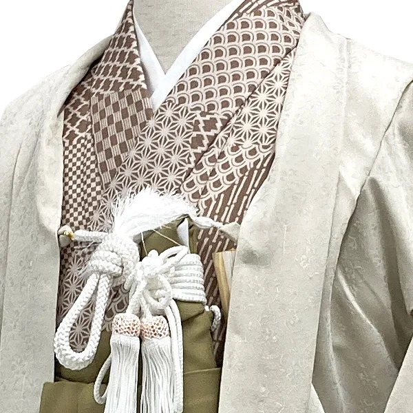 t2252804】【レンタル】七五三 男の子 5歳 羽織袴セット モダン 生成り