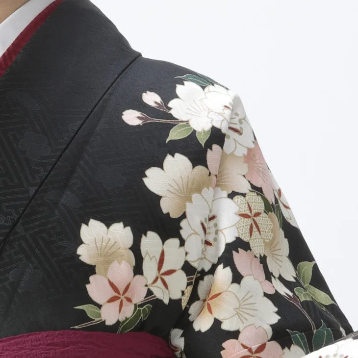 f0425024r】【黒系】振袖 レンタル フルセット Lサイズ 【状態:S