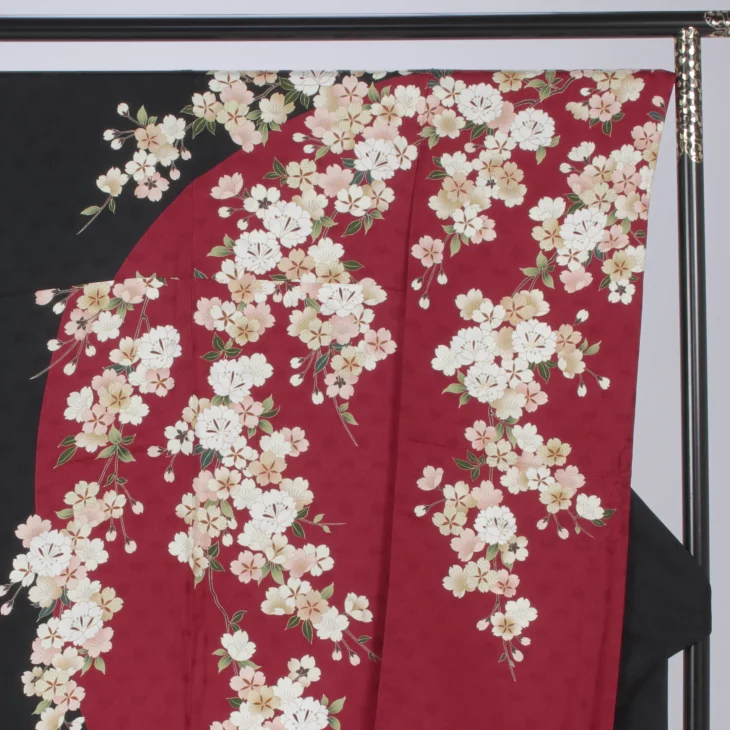 f0425024r】【黒系】振袖 レンタル フルセット Lサイズ 【状態:S