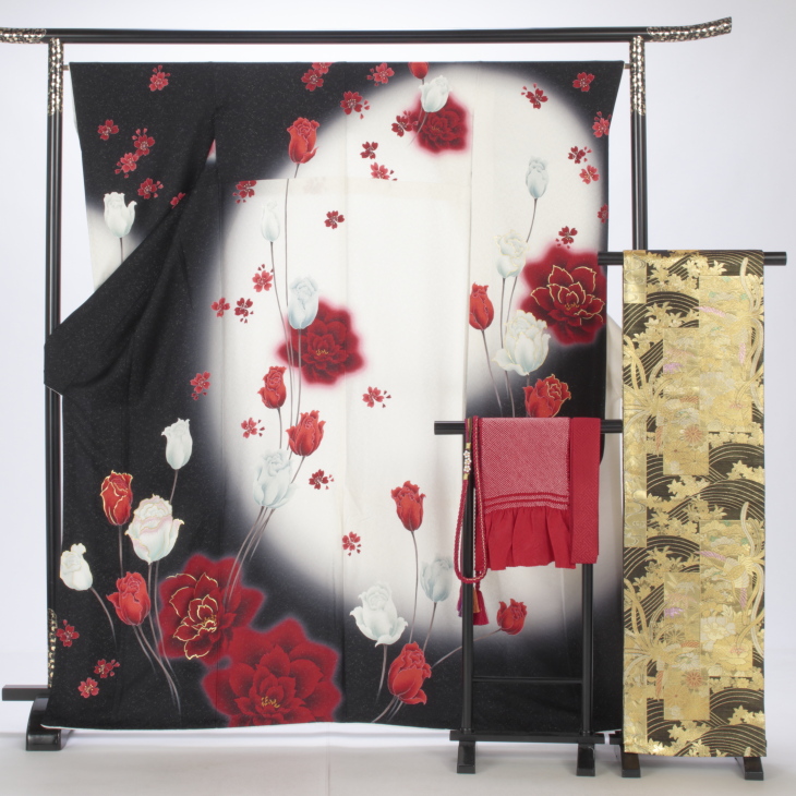 【ozu.、長襦袢セット】振袖 身長159-174cm 黒 bk-050 黒留袖|対応身長:146~157cm|ｻｲｽﾞ:13~17号|#haa0059｜全国宅配可