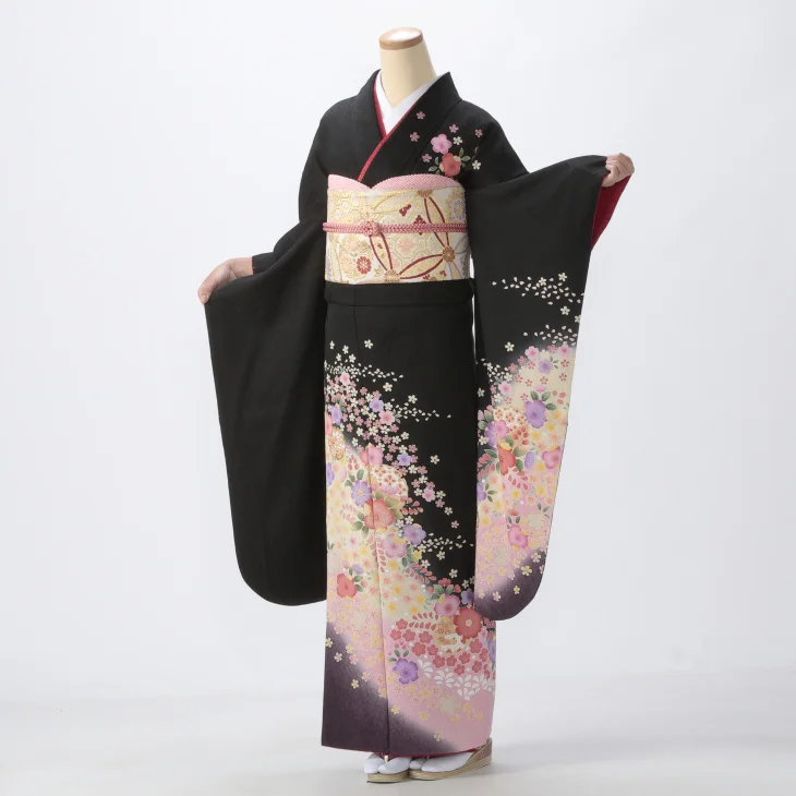 f8024042】【黒系】振袖 販売 フルセット Sサイズ ほぼ新品 成人式