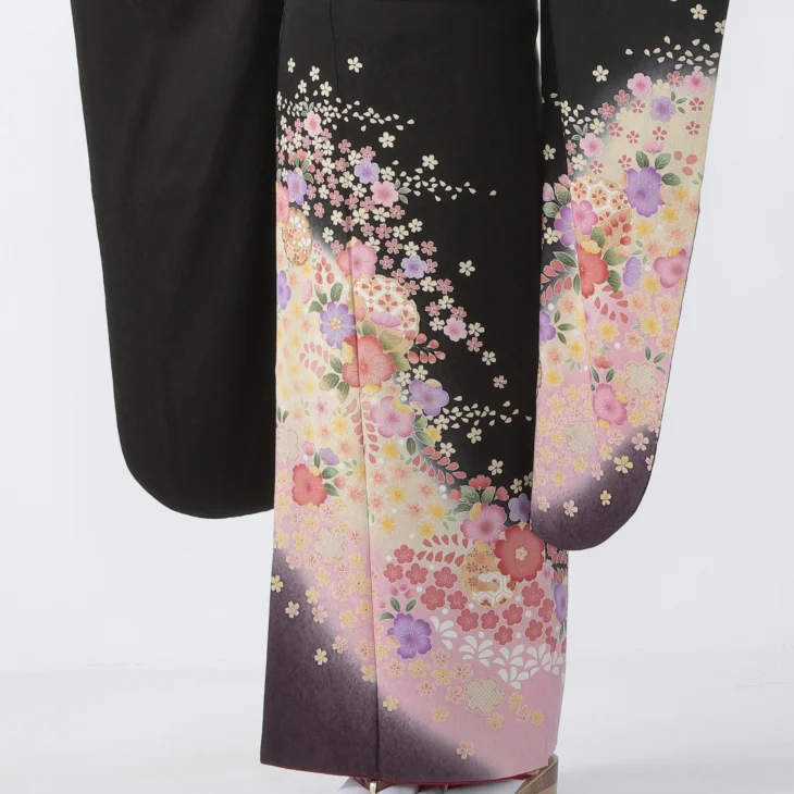 f8024042】【黒系】振袖 販売 フルセット Sサイズ ほぼ新品 成人式