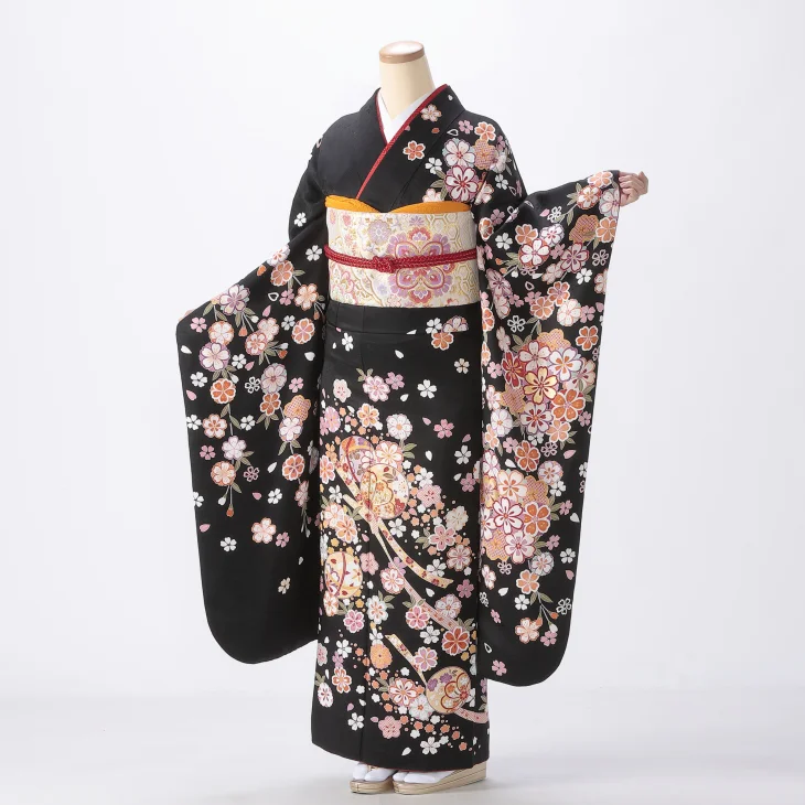 ☆199様　329.黒の総絞り　振袖7点セット　正絹　フルセット　成人式 楽天市場】【成人式 振袖 レンタル】RS2180 正絹 総絞り 黒 熨斗に藤
