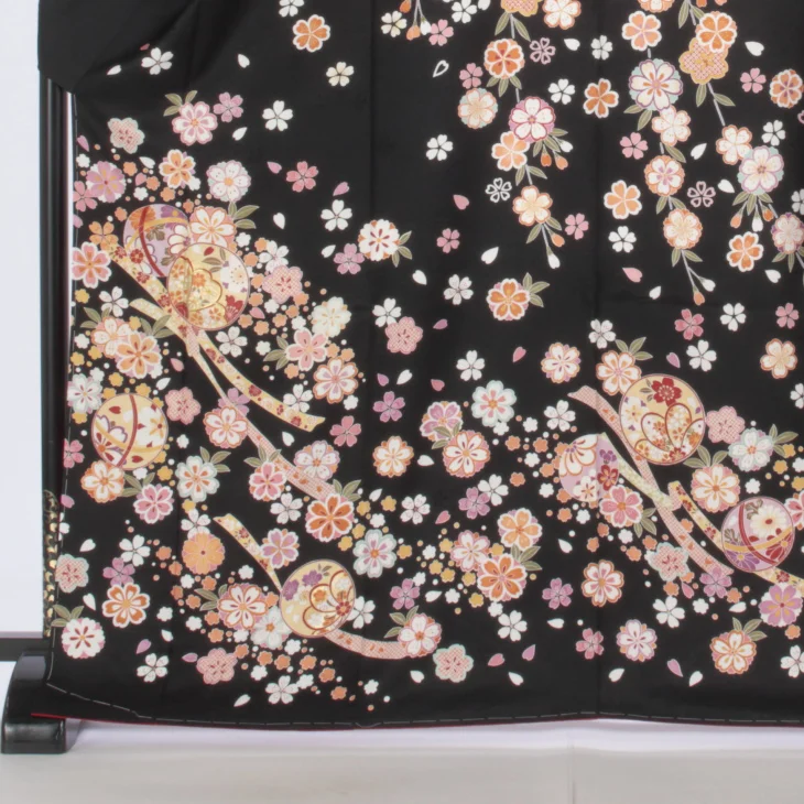 f8025019r】【黒系】振袖 レンタル フルセット Mサイズ ほぼ新品 成人