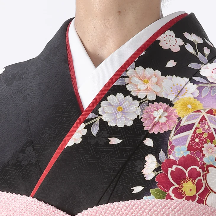 f8025027r】【黒系】振袖 レンタル フルセット Lサイズ ほぼ新品 成人