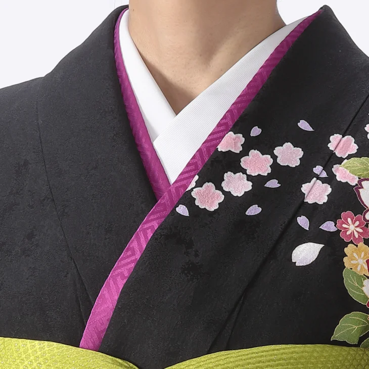 f8025029r】【黒系】振袖 レンタル フルセット LLサイズ ほぼ新品 成人