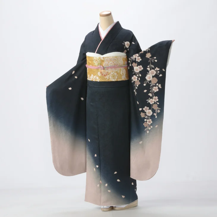 f0325034r】【青・紺系】振袖 レンタル フルセット Mサイズ 【状態:S