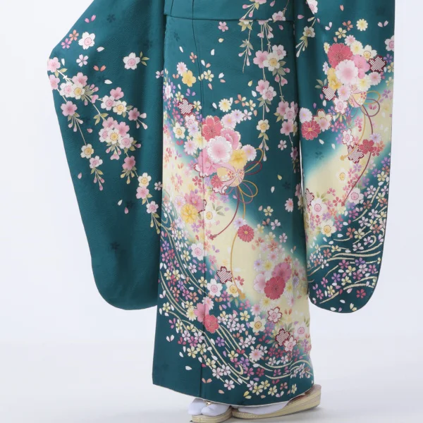 f0419044r2】【青・紺系】振袖 レンタル フルセット Mサイズ 【状態:A