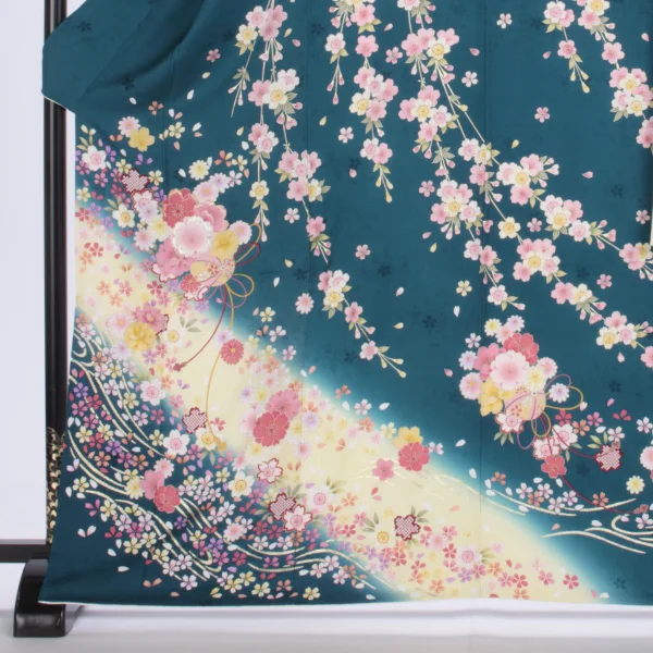 f0419044r2】【青・紺系】振袖 レンタル フルセット Mサイズ 【状態:A