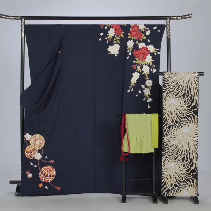 f0522022r】【青・紺系】振袖 レンタル フルセット Lサイズ 【状態:S