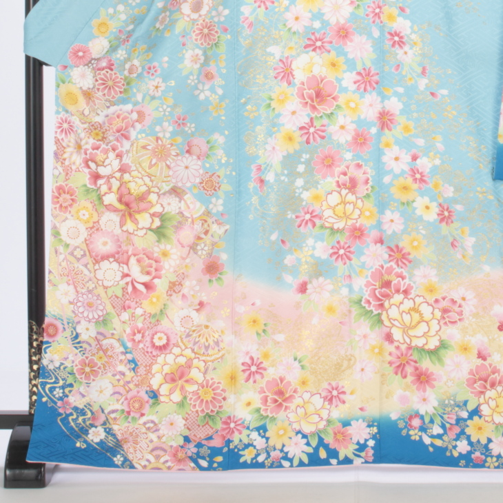 振袖5点セット f0522028r】【青・紺系】振袖 レンタル フルセット Mサイズ