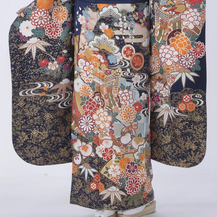 f0522085】【青・紺系】振袖 販売 フルセット Lサイズ 【中古】【状態