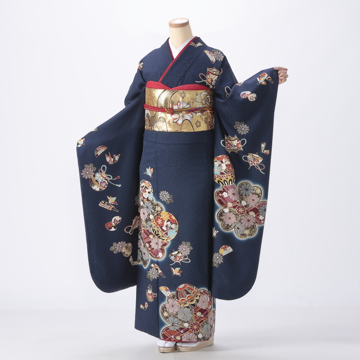 振袖 購入 フルセット Mサイズ 成人式 着物 【青・紺系】【中古】【状態:S】【f0522204】