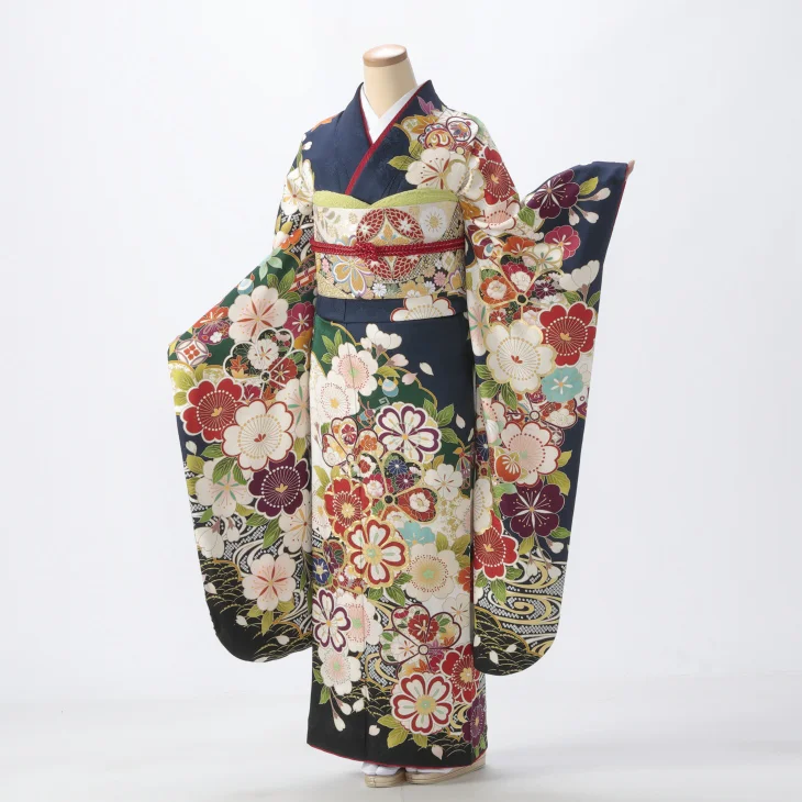 お振袖フルセット　美品 振袖フルセット 振袖セット 振袖 LLサイズ 黄色×モダン 紅型 美品 成人