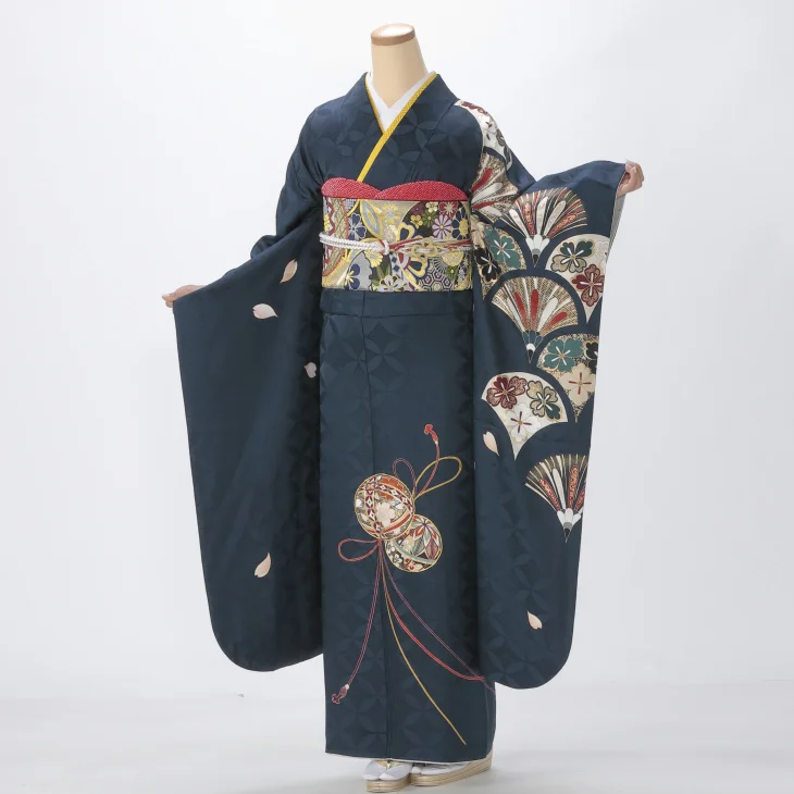 振袖 購入 フルセット Lサイズ 成人式 着物 【青・紺系】【中古】【状態:A】【f0523130】