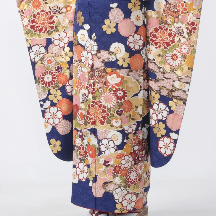 f0523336r】【青・紺系】振袖 レンタル フルセット Mサイズ 【状態:S