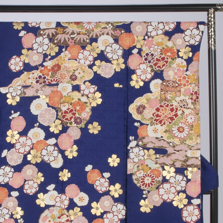 f0523336r】【青・紺系】振袖 レンタル フルセット Mサイズ 【状態:S