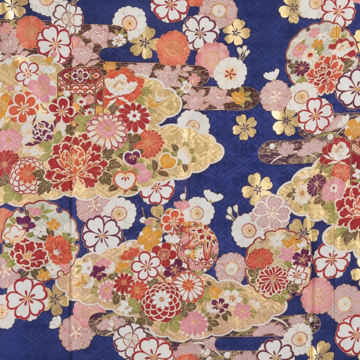 f0523336r】【青・紺系】振袖 レンタル フルセット Mサイズ 【状態:S