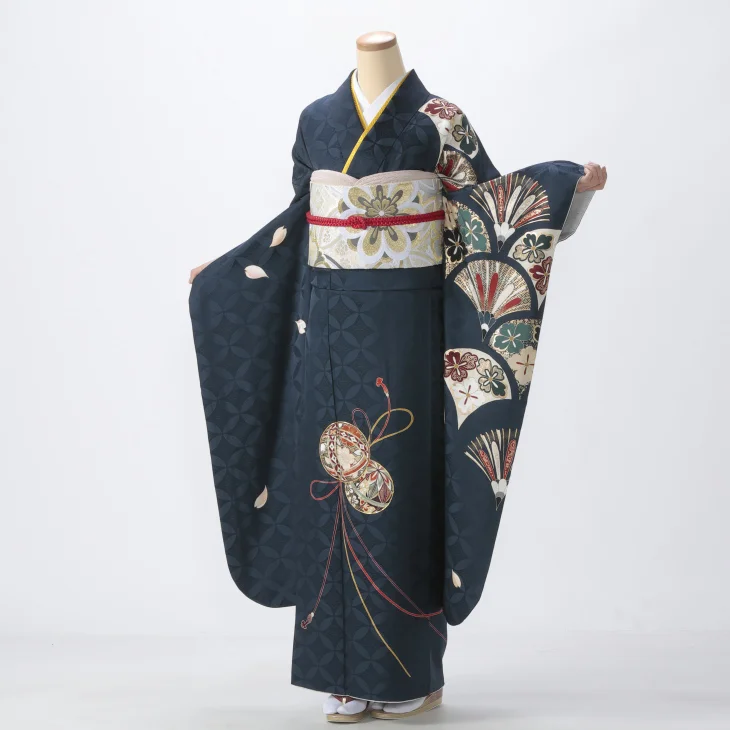 f0523396r】【青・紺系】振袖 レンタル フルセット Lサイズ 【状態:S