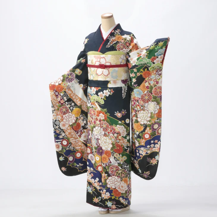 f0525047r】【青・紺系】振袖 レンタル フルセット Mサイズ 【状態:S