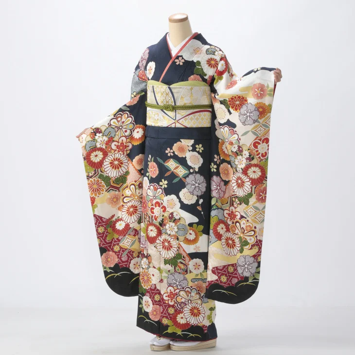 振り袖着物フルセット 京都きもの友禅 振袖 中古 フルセット 成人式 Lサイズ 紫系 着物 購入
