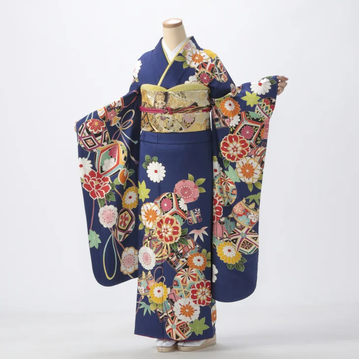 振袖 購入 フルセット Mサイズ 成人式 着物 【青・紺系】【中古】【状態:S】【f0525167】