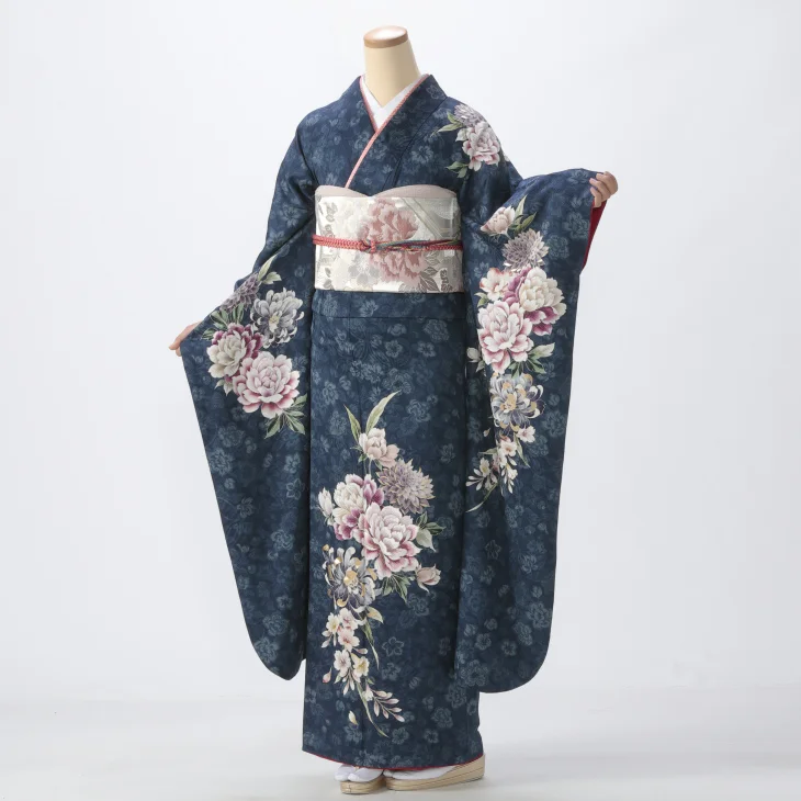 振袖 購入 フルセット Lサイズ 成人式 着物 【青・紺系】【中古】【状態:S】【f0525356】