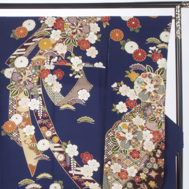 紺色　振袖フルセット f0619027】【青・紺系】振袖 販売 フルセット Mサイズ 【中古