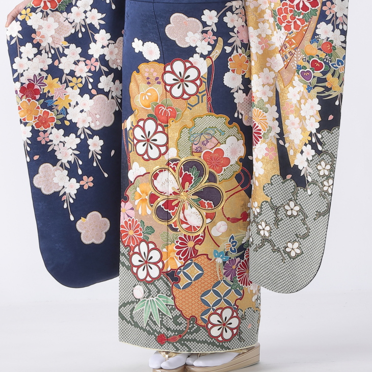 f0719064】【青・紺系】振袖 販売 フルセット Lサイズ 【中古