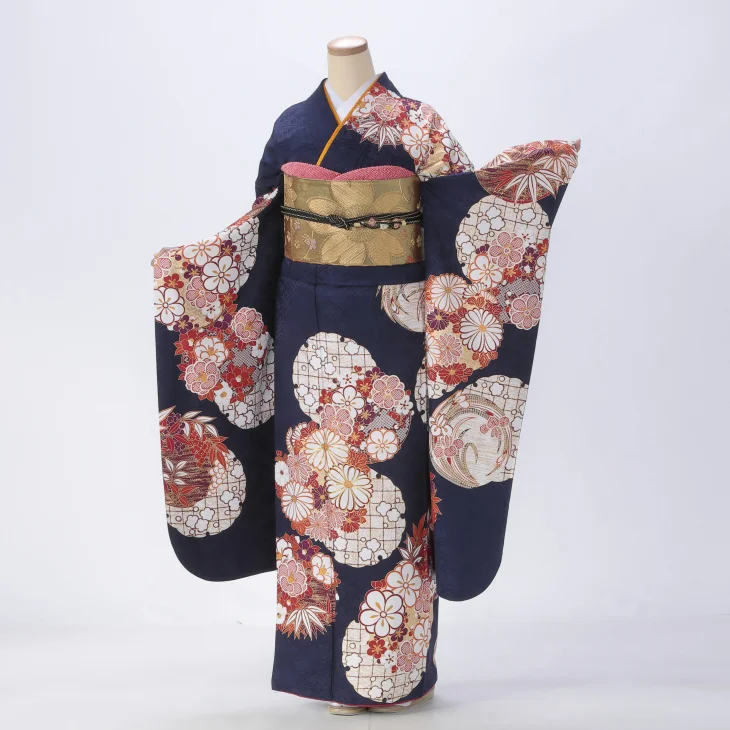 【成人式】振袖 レンタル フルセット Mサイズ 着物 【青・紺系】【f0719096r2】