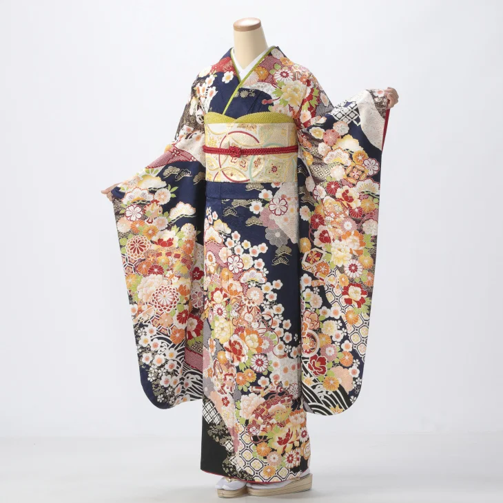 f0722005】【青・紺系】振袖 販売 フルセット Mサイズ 【中古】【状態