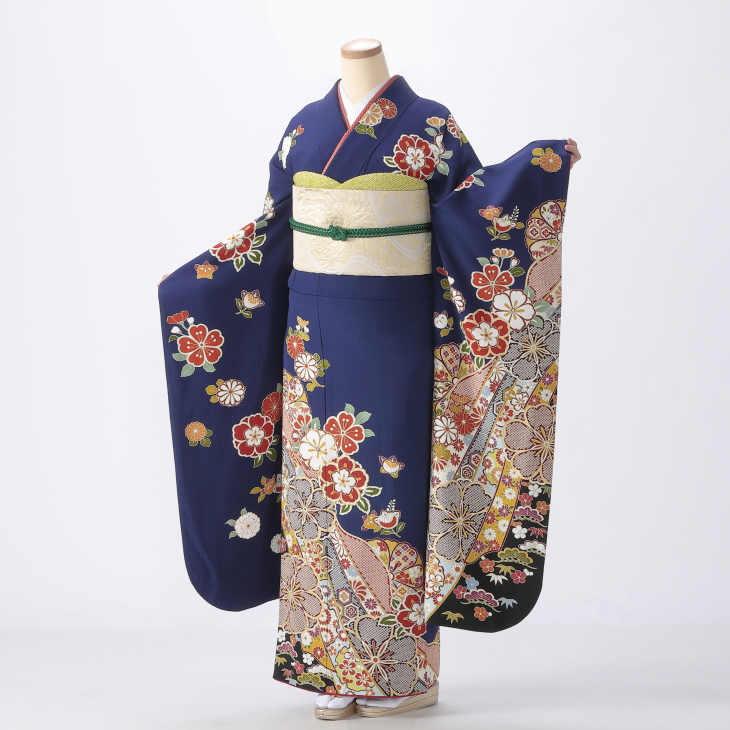 振袖フルセット　（令和7年着用） 振袖 レンタル フルセット 成人式 結婚式 卒業式 紺 ネイビー