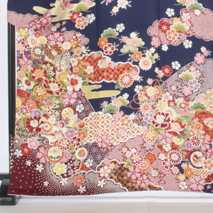 京都きもの友禅 花柄刺繍 振袖 クリーニング済 京都きもの友禅振袖セット