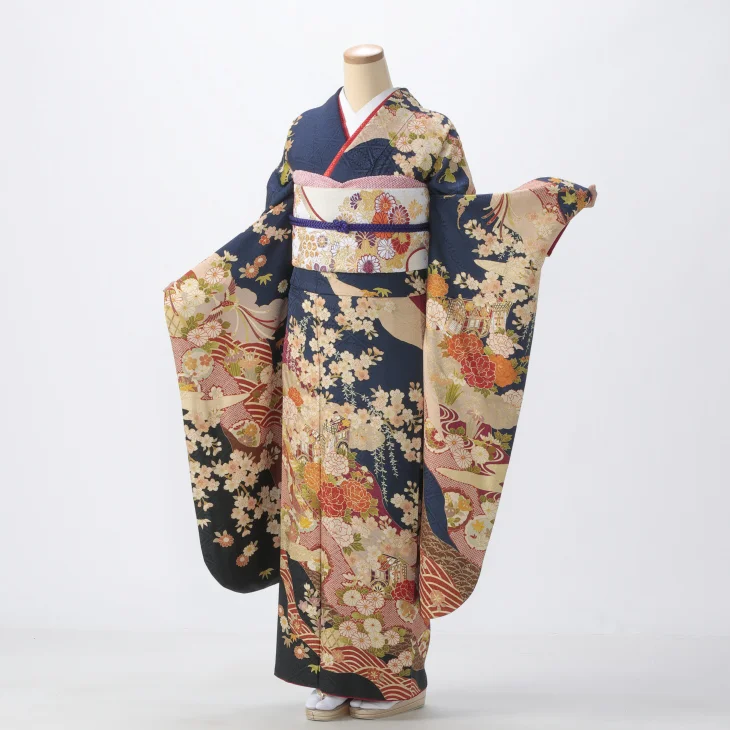 f0725193】【青・紺系】振袖 販売 フルセット Mサイズ 【中古】【状態