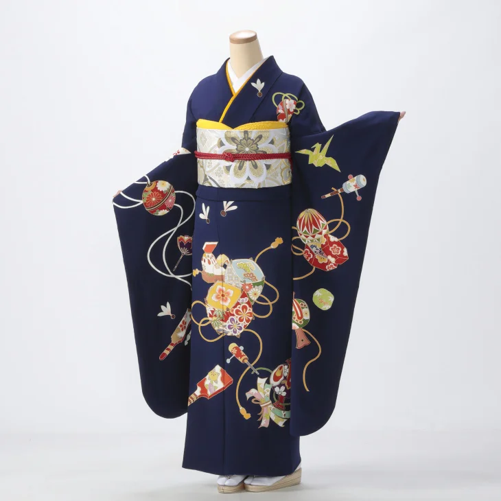 京都きもの友禅　振袖　フルセット　成人式 京都きもの友禅 振袖 中古 フルセット 成人式 Mサイズ 古典 青・紺系