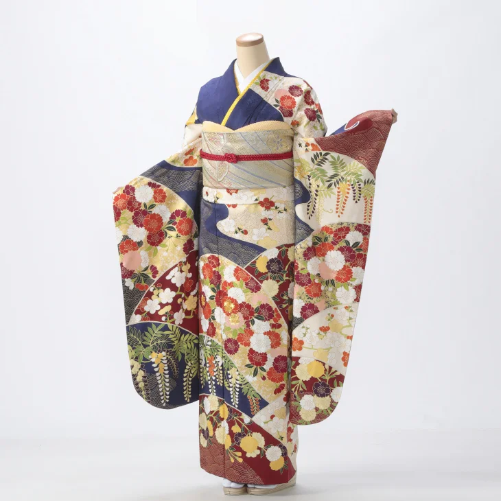 京都きもの友禅　振袖　フルセット　成人式 京都きもの友禅 振袖 中古 フルセット 成人式 Mサイズ 古典 青・紺系