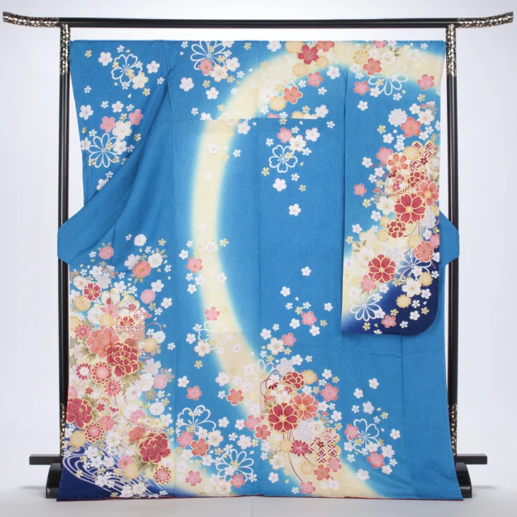 8/17迄 白地のクールな青緑色の梅の振袖フルセット 8/17迄 白地の