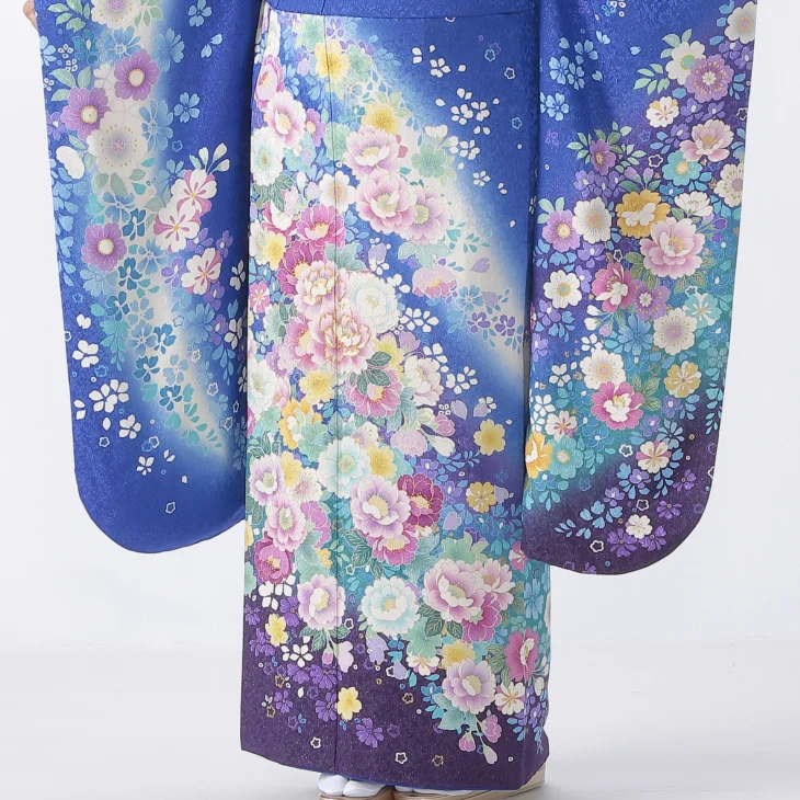 f8025003】【青・紺系】振袖 販売 フルセット Mサイズ ほぼ新品 成人式