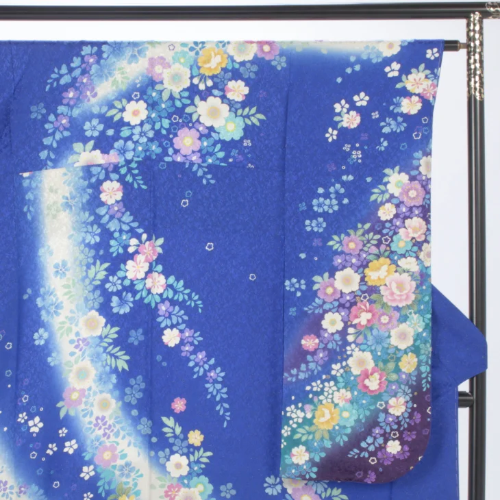 f8025003r】【青・紺系】振袖 レンタル フルセット Mサイズ ほぼ新品