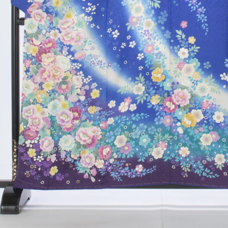 f8025003r】【青・紺系】振袖 レンタル フルセット Sサイズ ほぼ新品