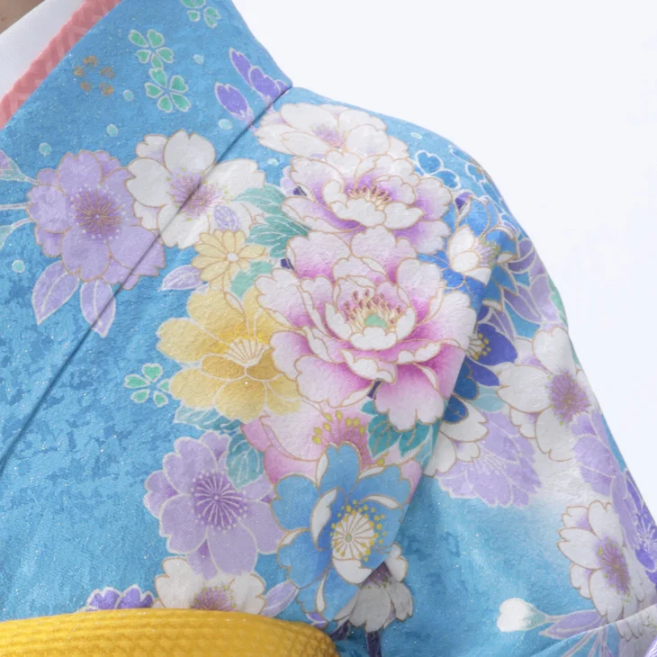 f8025009r】【青・紺系】振袖 レンタル フルセット Mサイズ ほぼ新品