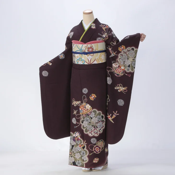 f0520168】【茶系】振袖 販売 フルセット Mサイズ 【中古】【状態:A