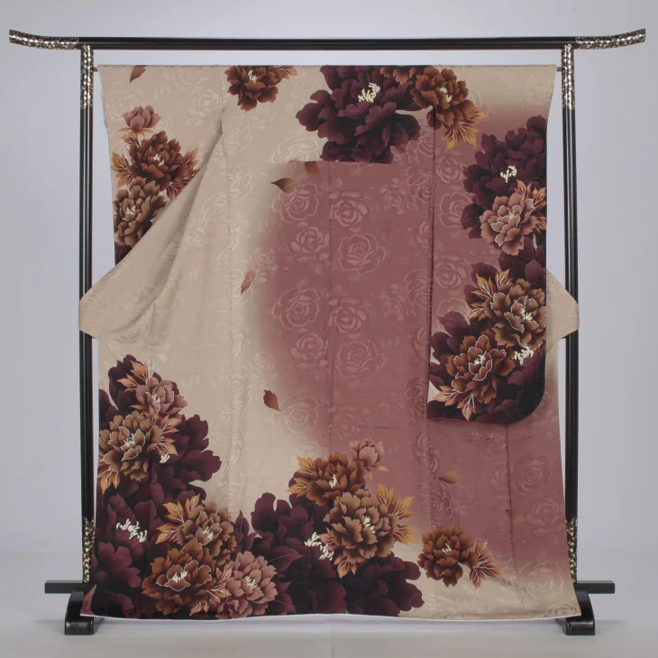 f0525201r】【茶系】振袖 レンタル フルセット Mサイズ 【状態:S