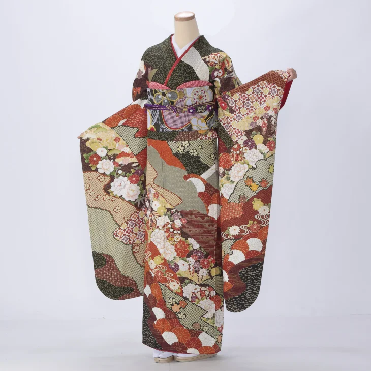 最終価格！⭐️振袖フルセット　正絹振袖　成人式　しつけ糸付き　茶系 f0720002.webp