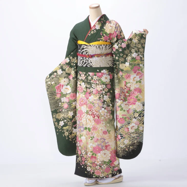 ⁂⁂ケロロ様⁂⁂【振袖フルセット】 京紅型風 緑 7点セット 楽天市場】【中古】振袖 7点フルセット Lサイズ 振袖セット 振袖フル