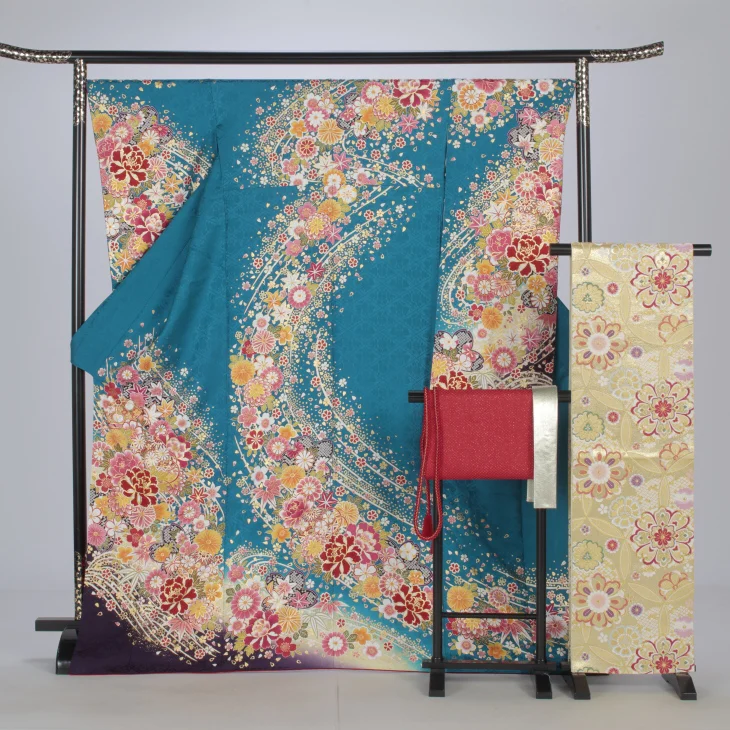 f0523064】【グリーン系】振袖 販売 フルセット Lサイズ 【中古