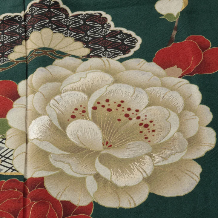 f0523187r】【グリーン系】振袖 レンタル フルセット Mサイズ 【状態:S