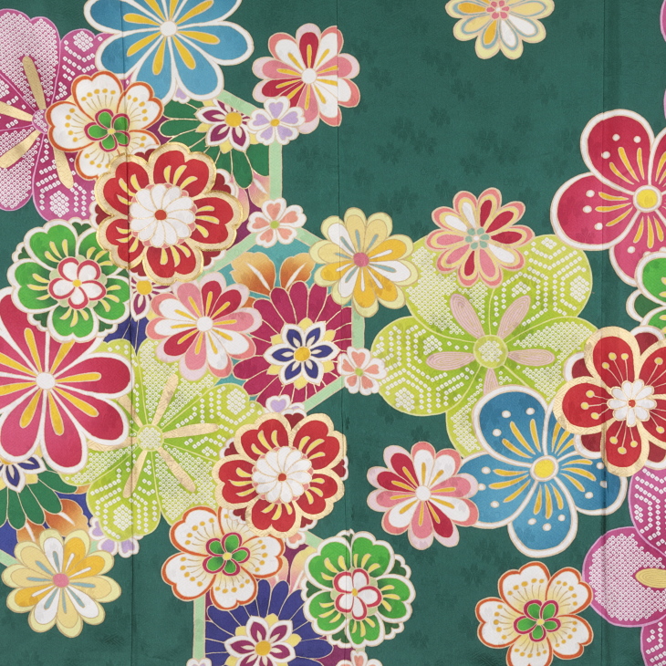 f0523394r】【グリーン系】振袖 レンタル フルセット Mサイズ 【状態:S