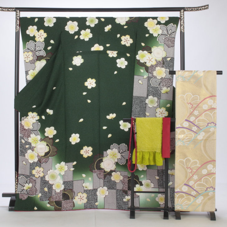 f0618129】【グリーン系】振袖 販売 フルセット Lサイズ 【中古
